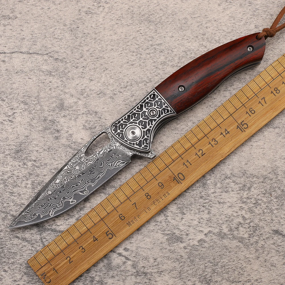 

New Sandalwood Handle VG 10 Damascus Steel Folding Knife Outdoor Camping Survival Hunting EDC Pocket Tool