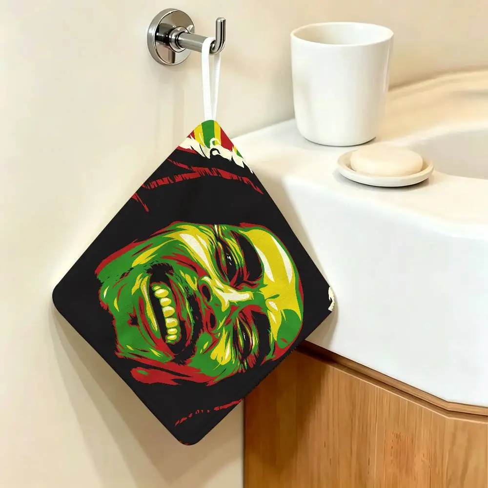 Bob Marley Reggae Music Jamaican Hanging Kitchen Towel, Polyester Cotton Fabric, Absorbent Hand Wiping Towel for Home Dormitory