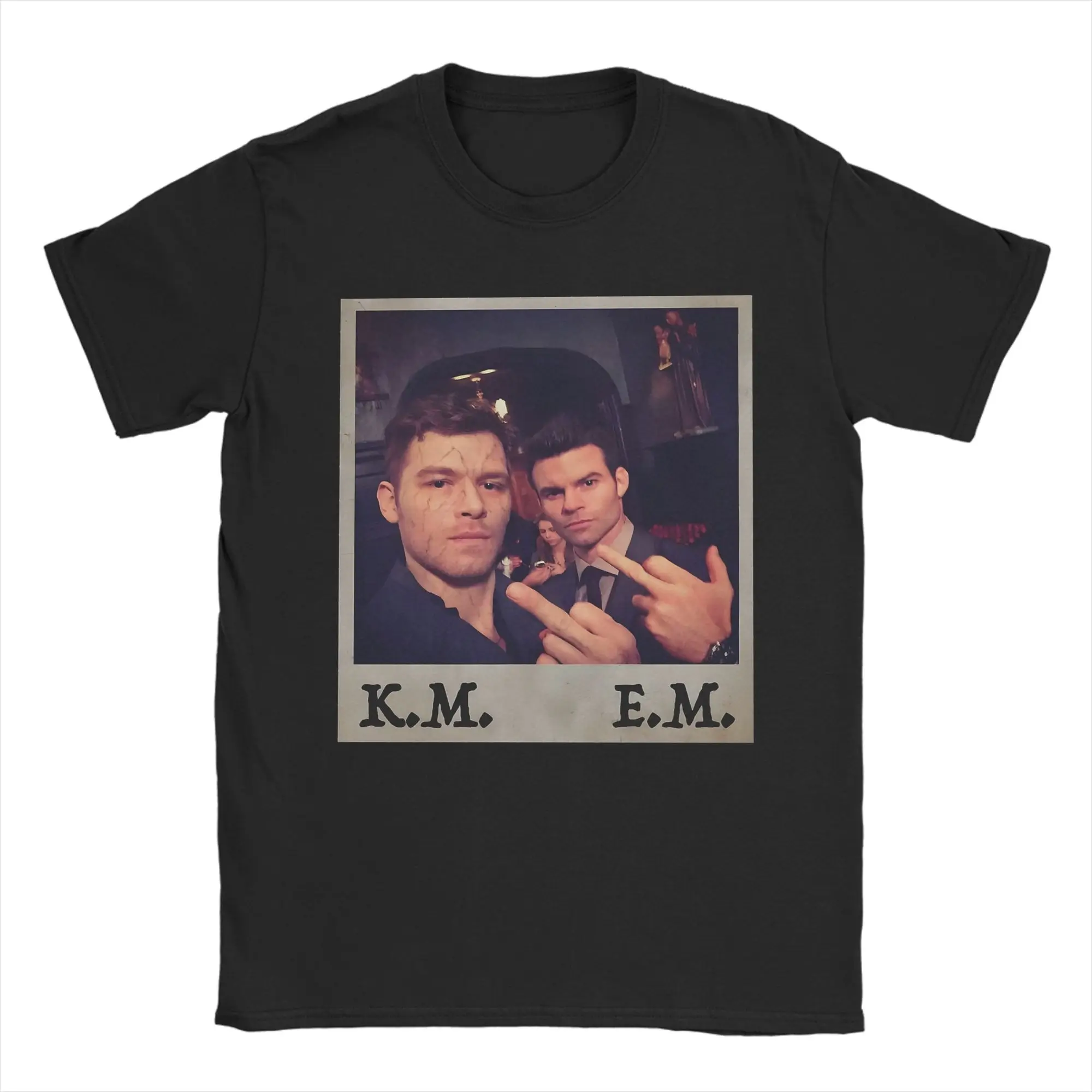 Men T-Shirts Klaus Mikaelson and Elijah Mikaelson Meme Vintage 100% Cotton Tees Short Sleeve the Vampire Diaries T Shirts