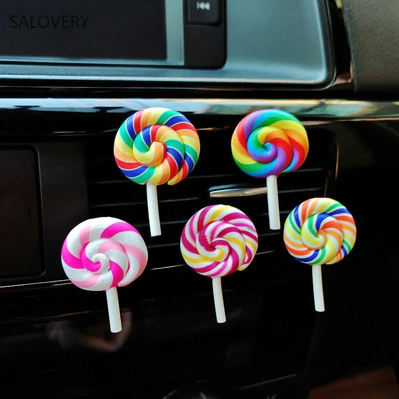 

Rainbow Lollipop Car Perfume Air Freshener Resin Plastic Colorful Simulation Lollipop Model Cute Car Accessories Interior Woman