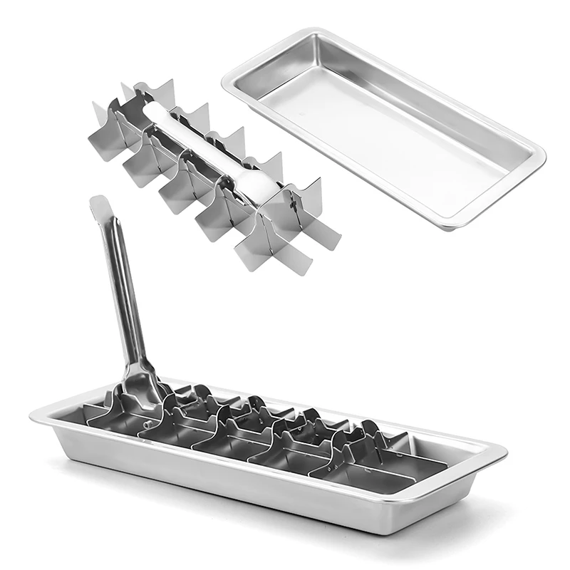 Stainless Steel Ice Cube Trays For Freezer, Metal Ice Tray With Lever, Vintage Inspired Icecube Tray▪