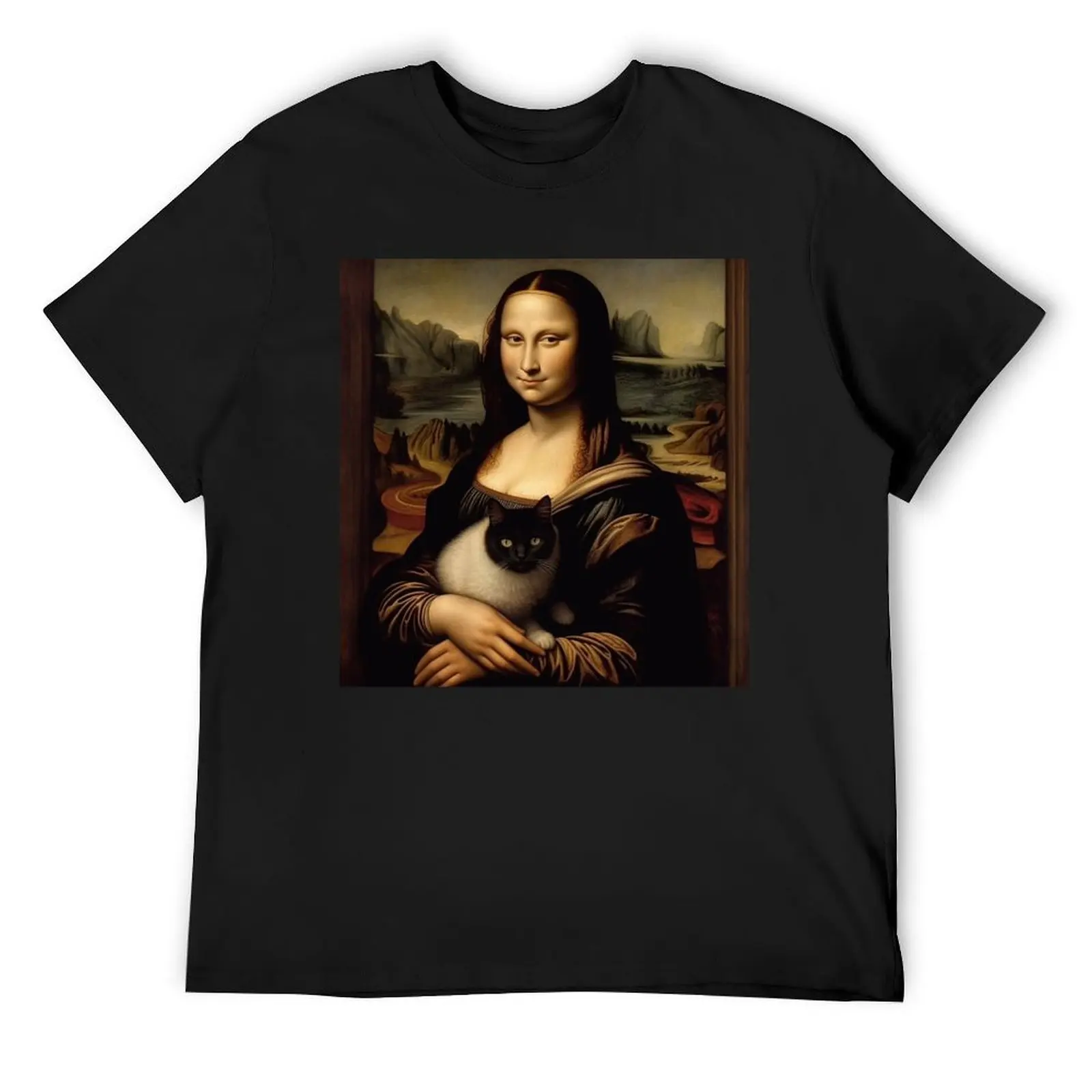 Mona Lisa holding a cat T-Shirt sweat korean fashion men clothings