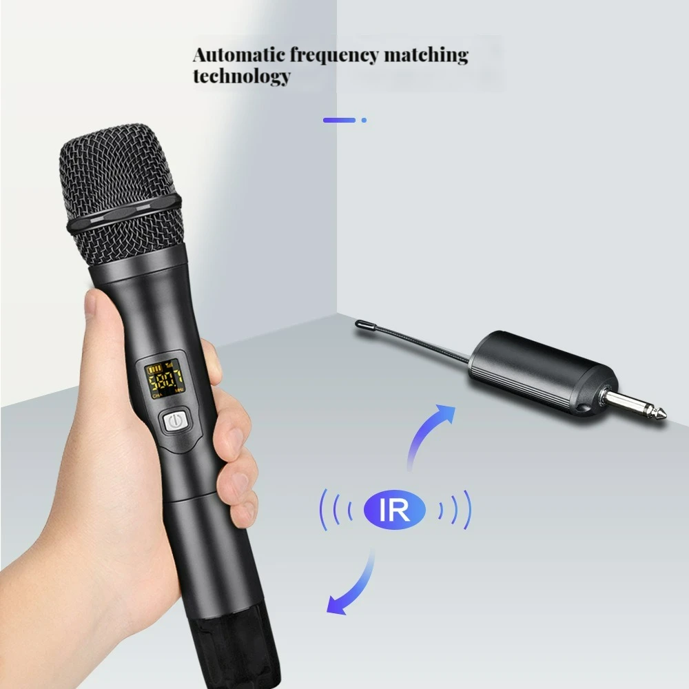 Micrófono inalámbrico UHF para grabación de Karaoke, micrófono con receptor de batería de litio recargable, funciona en 5 horas para altavoz de boda