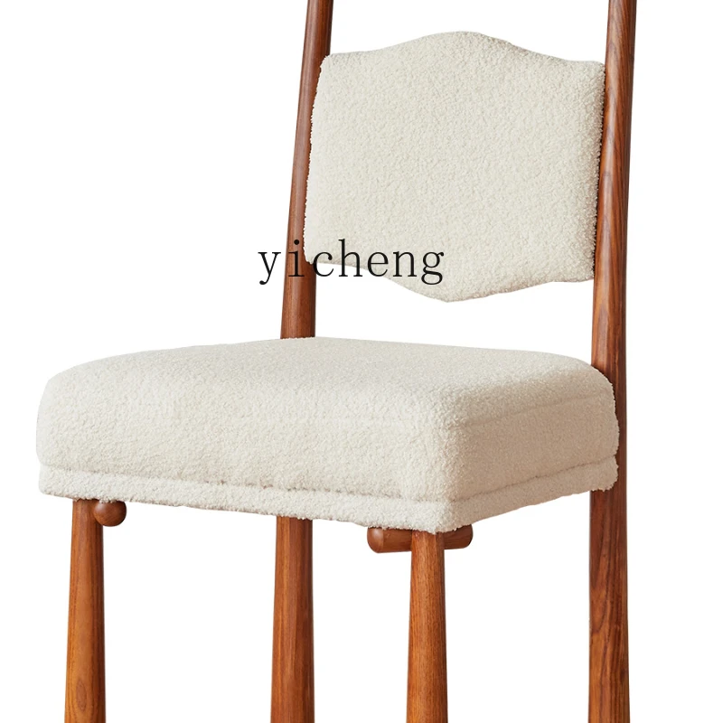 ZK Solid Wood Dining Chair Household Cream Style Dressing Vintage Lambswool Desk Dining Table and Chair