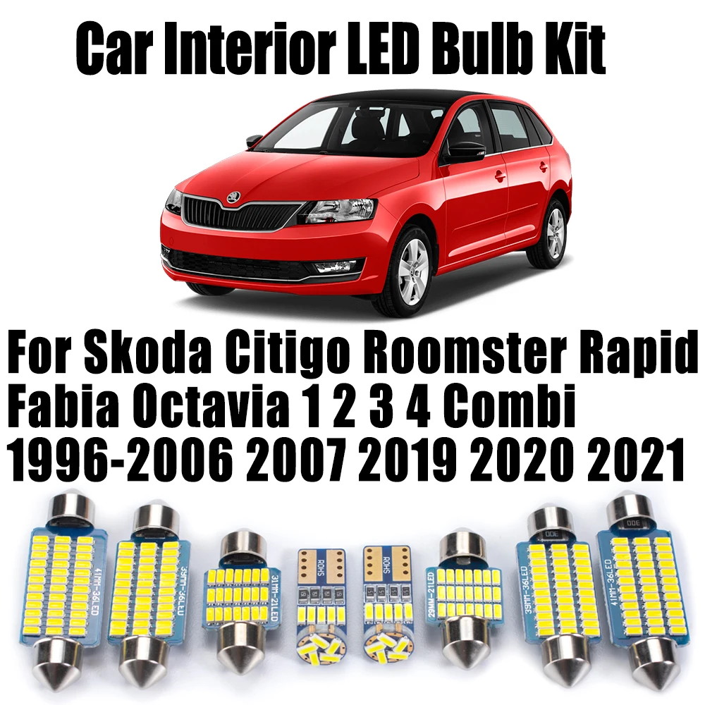 

Canbus для Skoda Citigo Roomster Rapid Fabia Octavia 1 2 3 4 Combi 1996-2006 2007 2019 2020 2021 Комплект светодиодных внутренних ламп для чтения