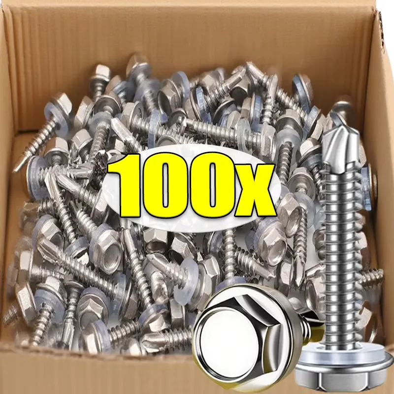 410 #8 #10 50pcs Stainless Hex Washer Head Self Drilling Screws 4.2mm/4.8mm Stainless Steel Self Tapping TEK Screws
