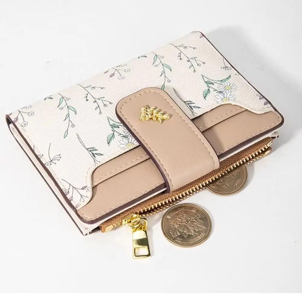 Fashion PU Leather Women Short Wallet Multi-Cards Small Flowers Coin Purse Zipper Hasp Card Bag Holder Women