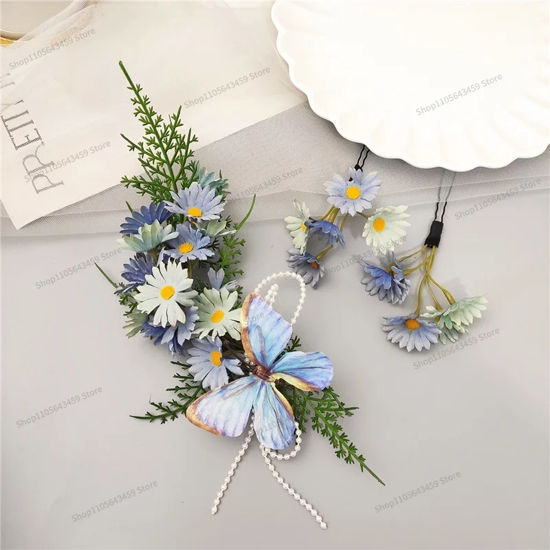 For Sweet Little Daisy Butterfly Flower Hairpin Pearl Chain Hair Accessories Hairpin Set Bridal Head Accessories