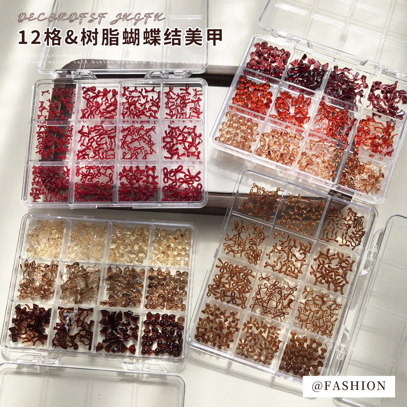 Preciosa cinta colorida transparente estilo Maillard con lazo, Color ámbar Retro, remache dorado y plateado, accesorios de resina para decoración de uñas