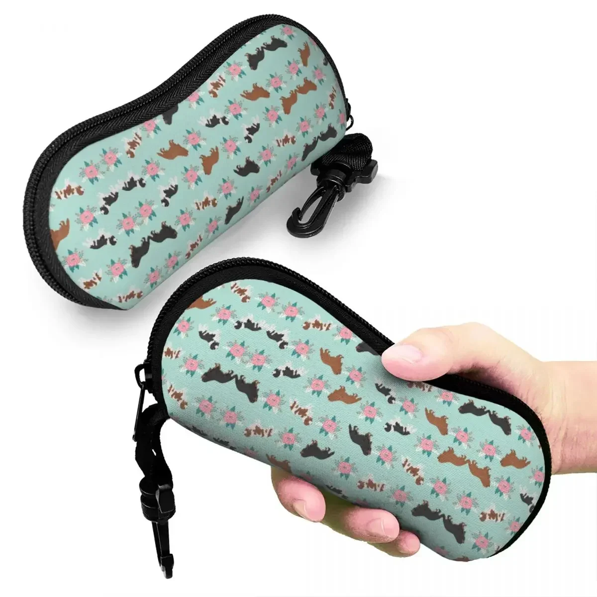 Funda personalizada para gafas de sol Cavalier King Spaniel con flores, funda protectora de neopreno con cremallera para amantes de las mascotas