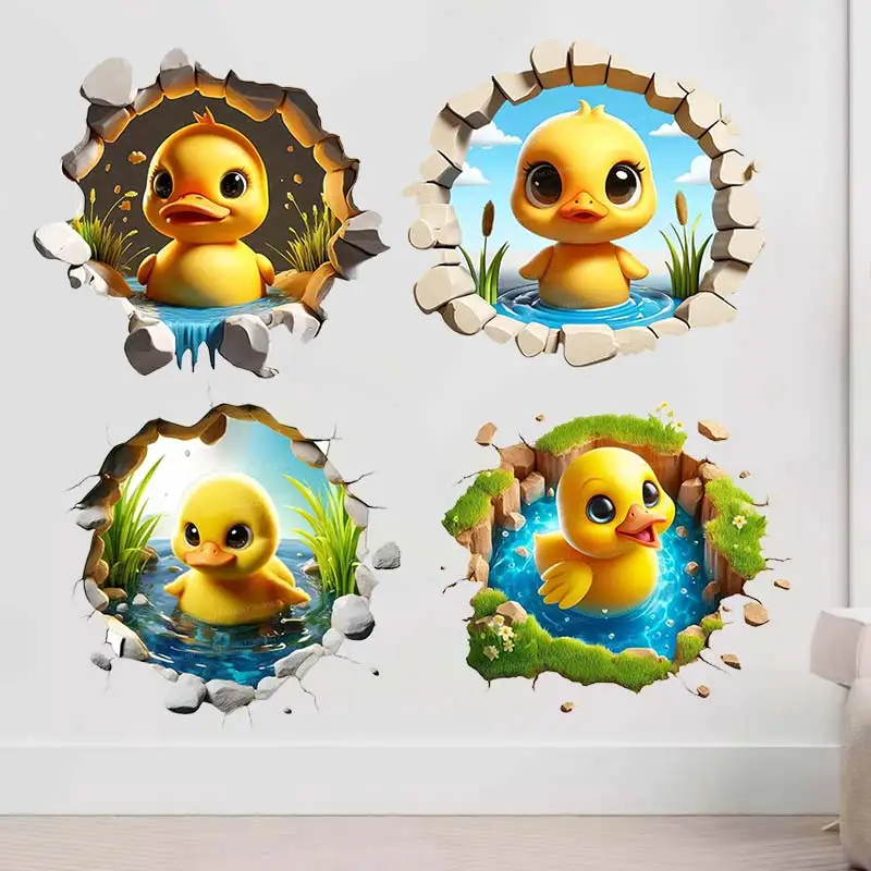 Cute Duck Wall Sticker Kids Room Decor Bathroom Toilet Living Room Decor Cabinet Refrigerator Home Decor Decals S476