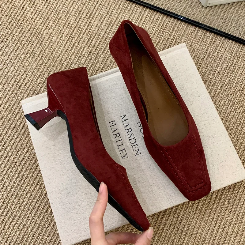 

Heeled Women's Shoes Elegant Designer Square Toe Shoes Shallow 2025 Fashion New Sandals Autumn Pumps Luxury Dress Mujer Zapatos