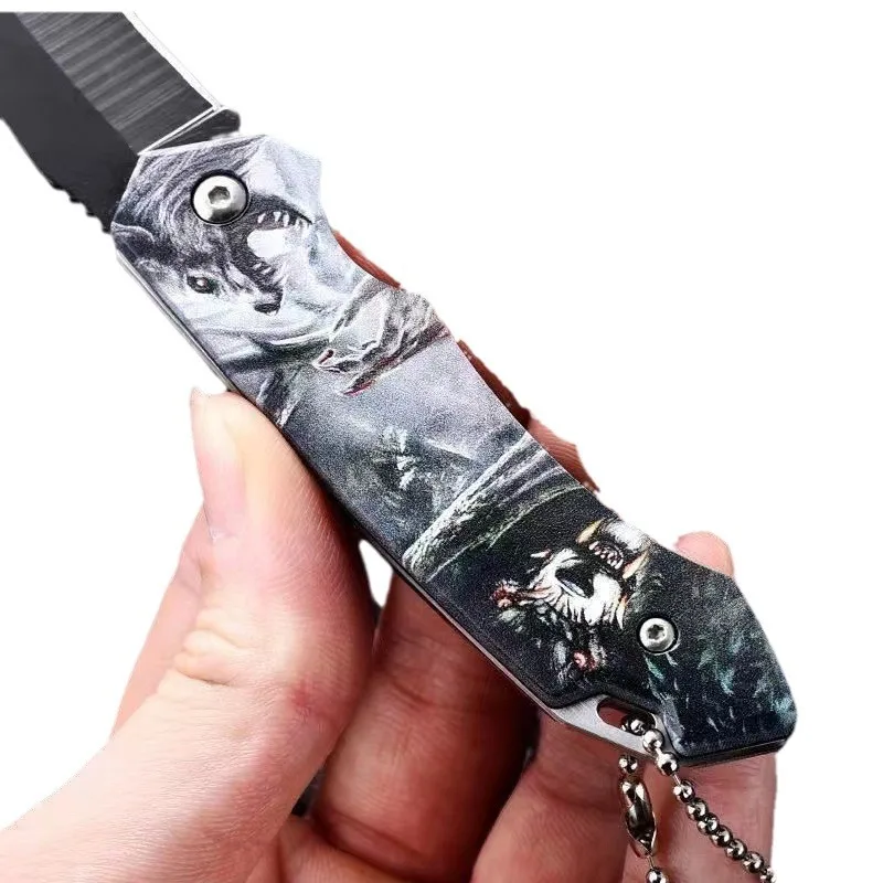 Stainless Steel Folding Knife PP Handle Paring Knife Small Kitchen Fruit Knife Outdoor Camping Meat Cutting Folding Knife Tanto
