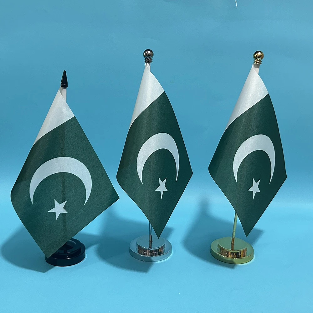 SKY FLAG Drapeau de bureau du Pakistan, 14x21cm, en polyester, drapeau national du Pakistan, bannière de pays, ornements de bureau