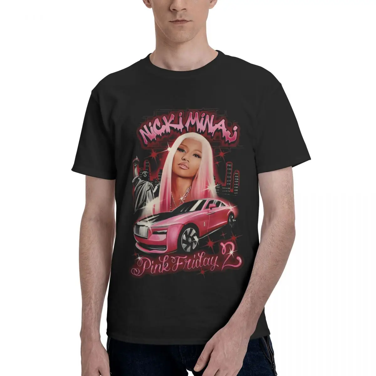 Novelty Nicki Minaj Pink Friday 2 Tour T-Shirts for Men Crew Neck Pure Cotton T Shirt Short Sleeve Tee Shirt Printed Clothes