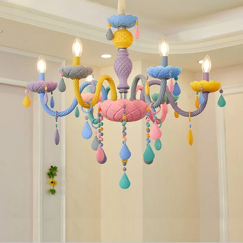 

Children rainbow chandelier designer macarone lights led candle light Children's Bedroom Princess room