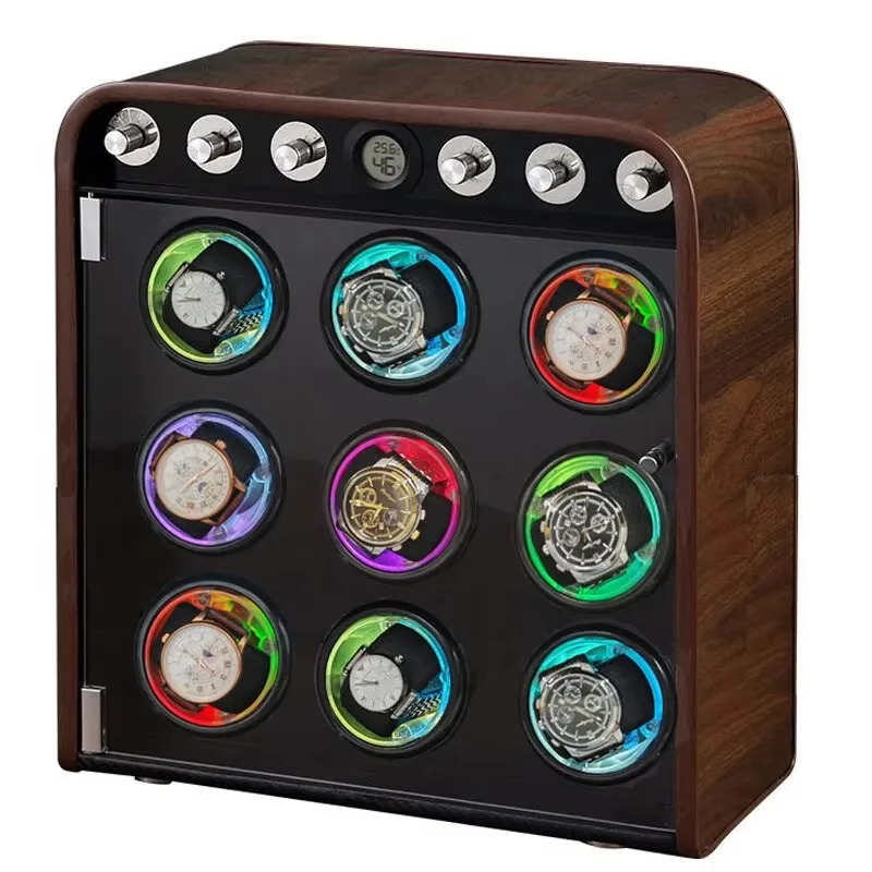 Luxury 9-Slot Automatic Watch Winder LCD Touchscreen Watch Box with Protective Storage Case
