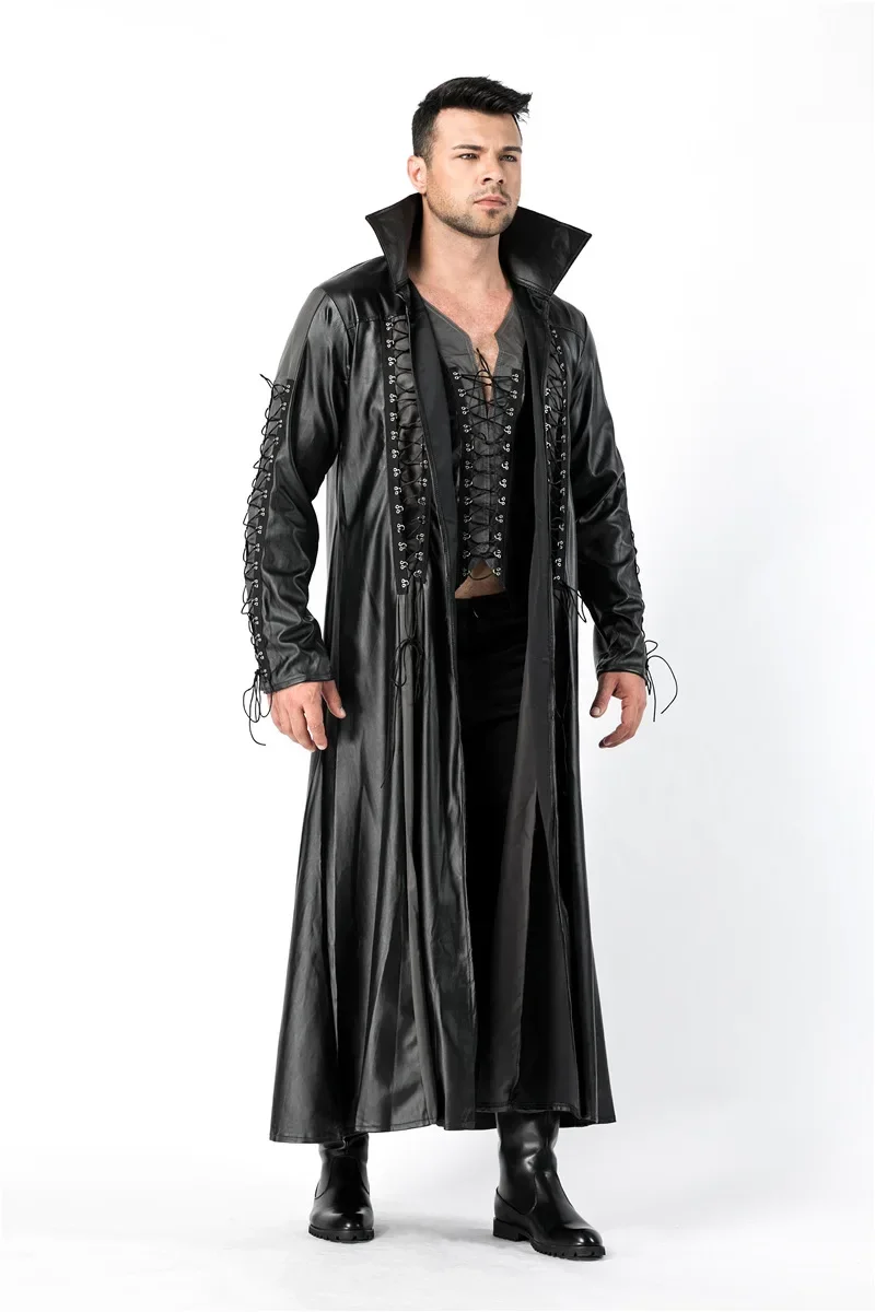 Halloween Deluxe Man Medieval Vampire Count PU Leather Fantasia Fancy Dress High Quality Costume