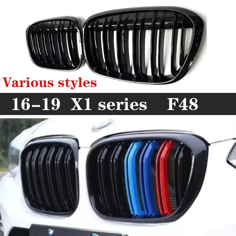 

For BMW X1 Series F48 F49 2016-2019 Kidney Grille Glossy Black ABS Color Plastic Front Bumper Auto Decor Grill Car Accessories
