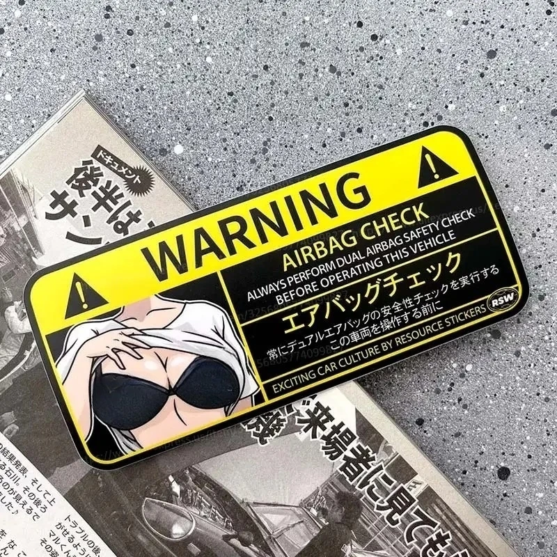 Mini Cooper Airbag Check Decal, Anime Cartoon Waterproof Vinyl Warning Sticker Auto Interior Decor Accessories