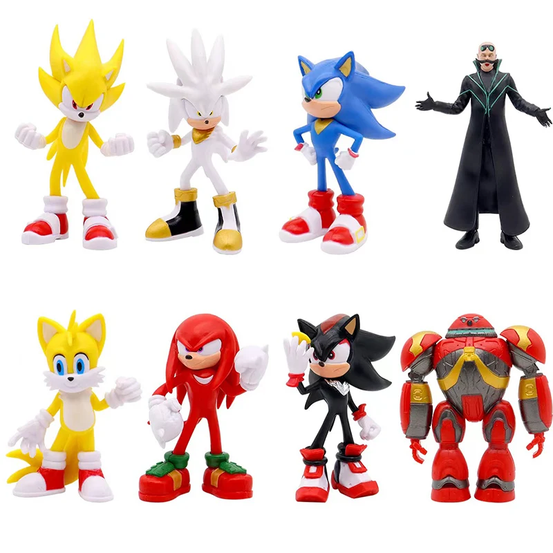 New Cute 8Pcs/Set Sonic Character Toy Hedgehog Shadow Tail Anime Figure Model Dolls Children Animal Toy Birthday Gift