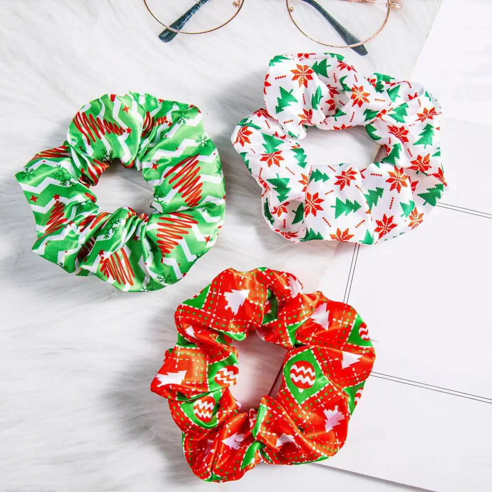 Hair Tie Christmas Tree Snowflake Stocking Hair Scrunchie Large Pleated Hair Rope Ponytail Elastic Hairband Gift Hair Accessory