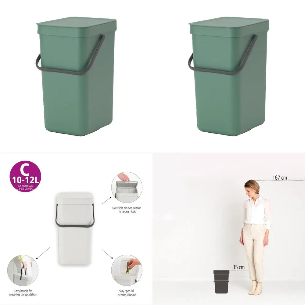 

Компактный пластиковый мусорный бак Fir Green емкостью 3,2 галлона с ручкой, открытой крышкой и удобной очисткой.