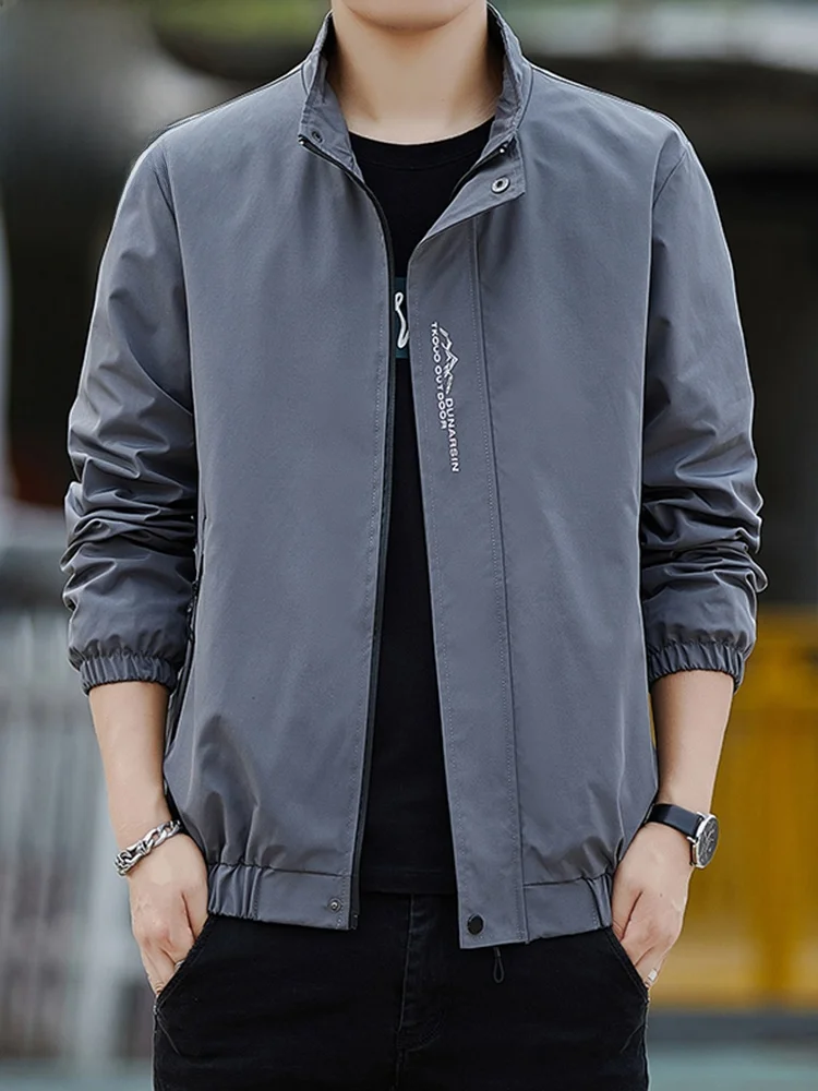 

Men's Casual Loose Fit Windproof Jaet Stand Collar Zipper Decorated Polyester Fiber Spring Autumn Faionable Workwear