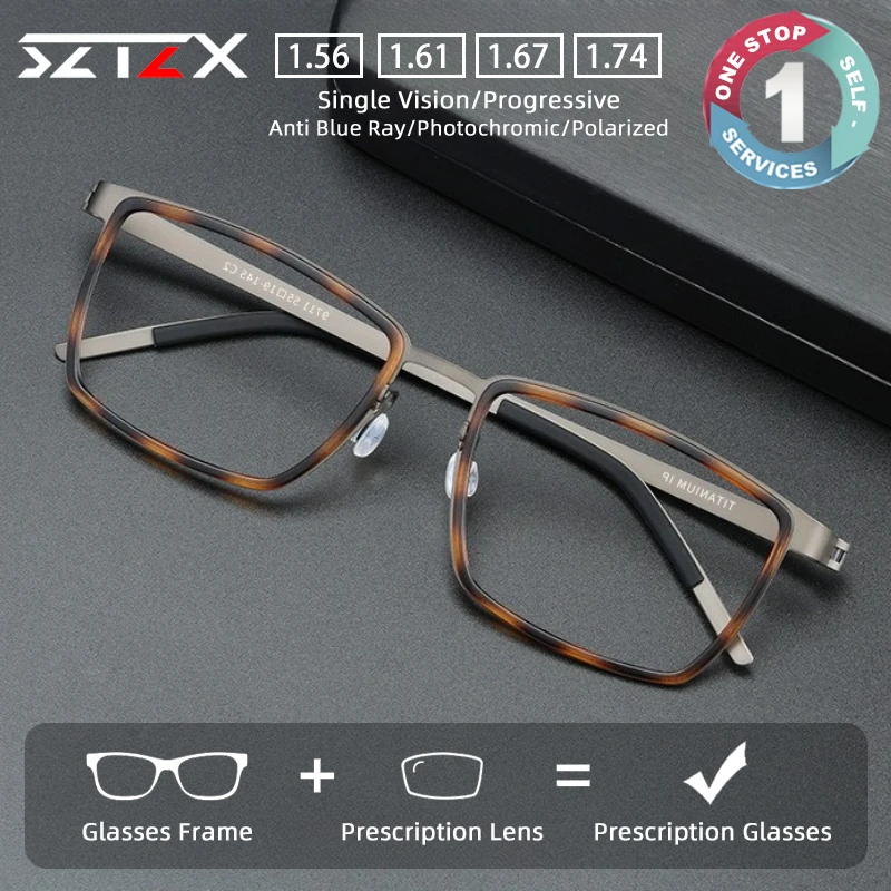 

SZTZX New Fashion Screwless Pure Titanium Prescription Glasses Blue Light Blocking Myopia Glasses Progressive Reading Eyewear