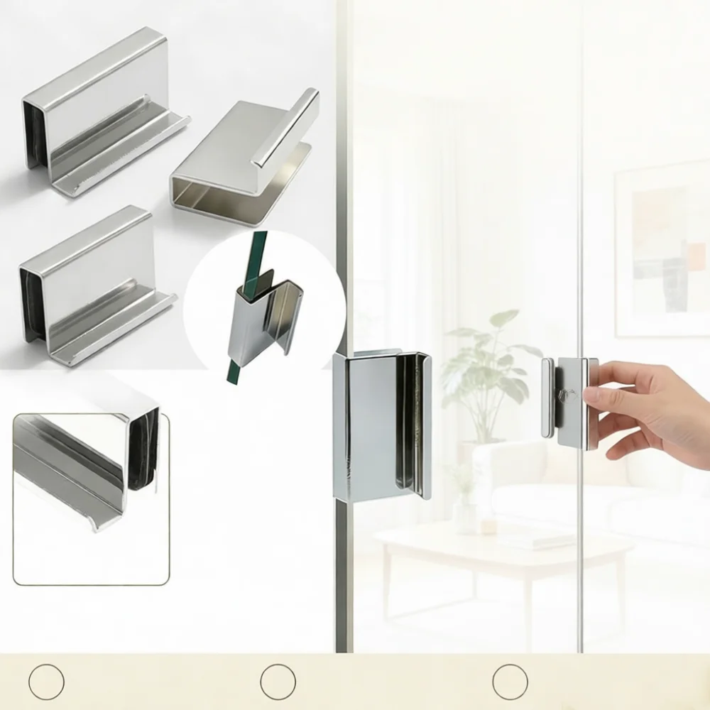 Stylish Glass Door Handle Clamp No Punching Needed For Display Case Cabinet Acrylic Shield Modern Metal Fitting
