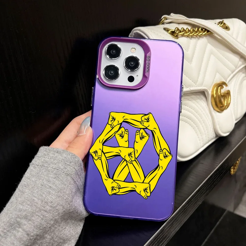 مجموعة الصبي E-EXO ألبوم غطاء جراب هاتف FUNDA آيفون 12 11 13 14 15 16 17 ماكس برو بلس صغير مطلي بالفضة lMDaser اللون