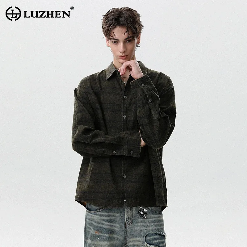 

LUZHEN 2025 Autumn New Checked Printed Handsome Long Sleeve Shirts Men's Fashion Loose Handsome Tops Casual Male Clothes JY4227