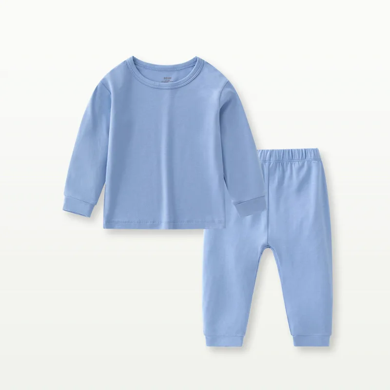 Pijamas de 2 piezas para niñas, ropa de dormir de algodón liso con cuello redondo y pantalones elásticos, estilo europeo y americano, para otoño