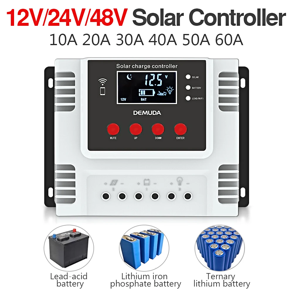 

Solar Controller Charger 10A 20A 30A 40A 50A 60A Charge And Discharge PWM Control 12V 24V 48V Auto For Lead Acid Lithium Battery