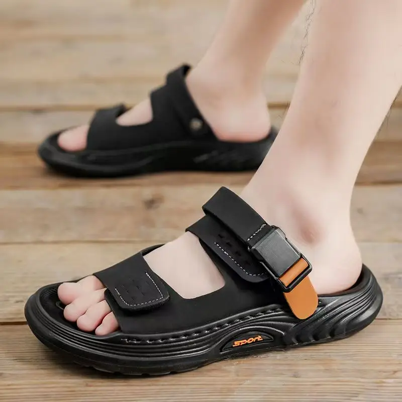 2026 Summer New Men Dual Purpose One Word Sandals Soft Sole Light Non Slip Casual Sports Sandals Outdoor Beach Sandals Slippers