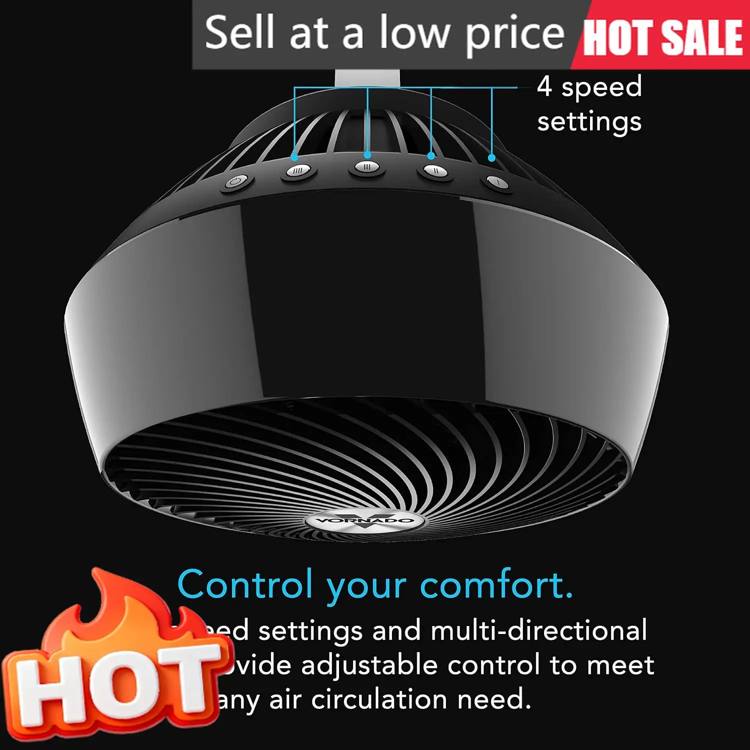 

Whole Room Air Circulator Fan 10 Inch Floor Fan 4 Speeds 90 Degree Adjustable Tilt Removable Grill Home Bedroom Office Black