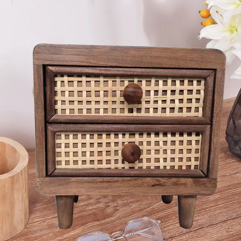 กล่องเก็บของบนโต๊ะทำงานไม้เนื้อแข็ง แบบลิ้นชัก ตู้จัดระเบียบบ้าน สีไม้ธรรมชาติ สำหรับสำนักงานและโต๊ะทำงาน