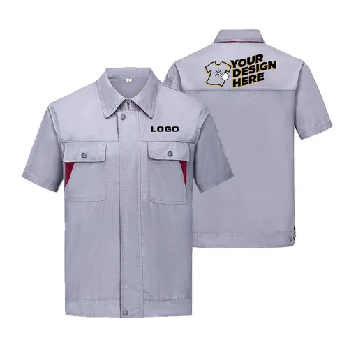 Ropa de trabajo con logotipo personalizado, Top con logotipo de diseño Diy, ropa de trabajo de manga corta para reparación y limpieza de automóviles, camisa Unisex con múltiples bolsillos
