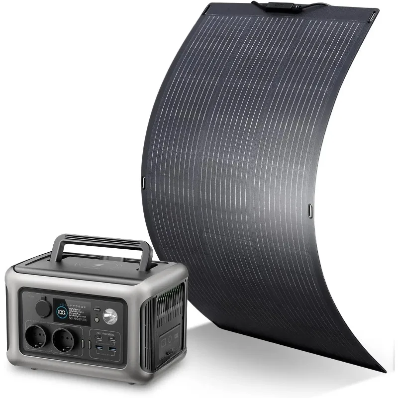 R600 Powerstation With Solarpanel 100W , LiFePO4 Battery 299Wh Camping Generator 600W Power Supply for Home Backup RV