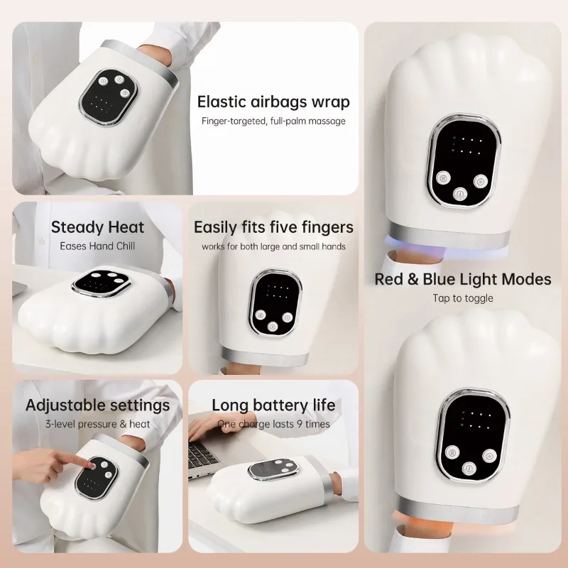 Rechargeable Electric Hand Massager Air Compression Hot Compress Wrist Palm Fatigue Relief Massager