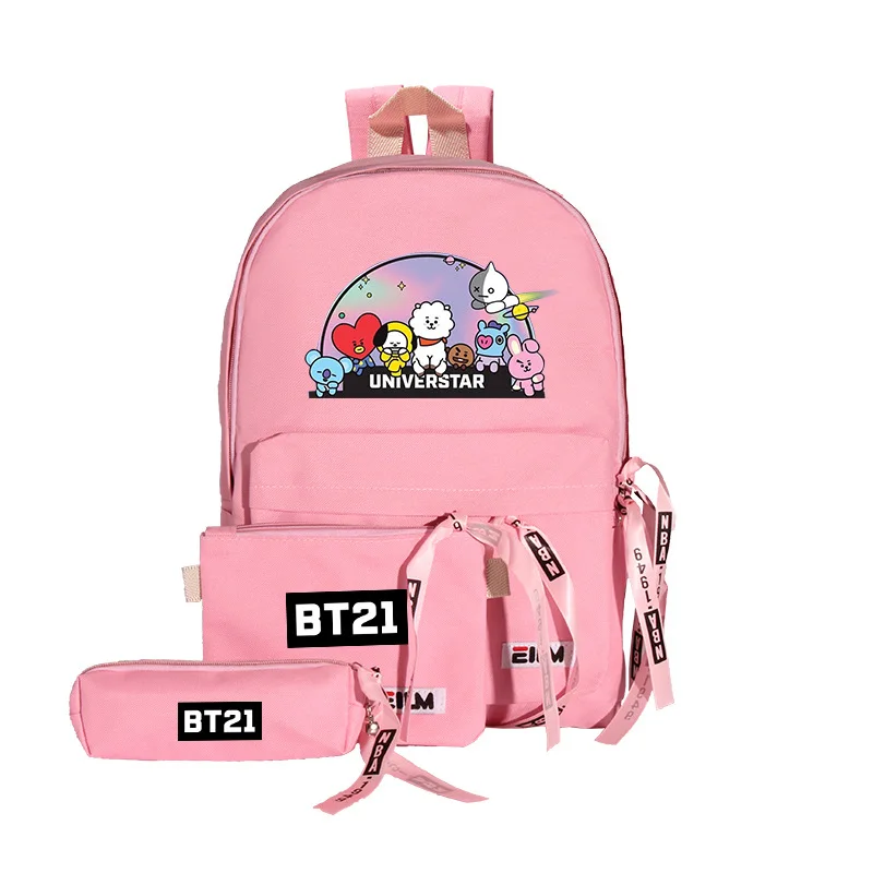 BT21 Plecak peryferyjny Plecak Koreańska torba płócienna z kreskówek Crossbody Bun Torba dla matki 3-częściowy zestaw Wycieczka Prezent