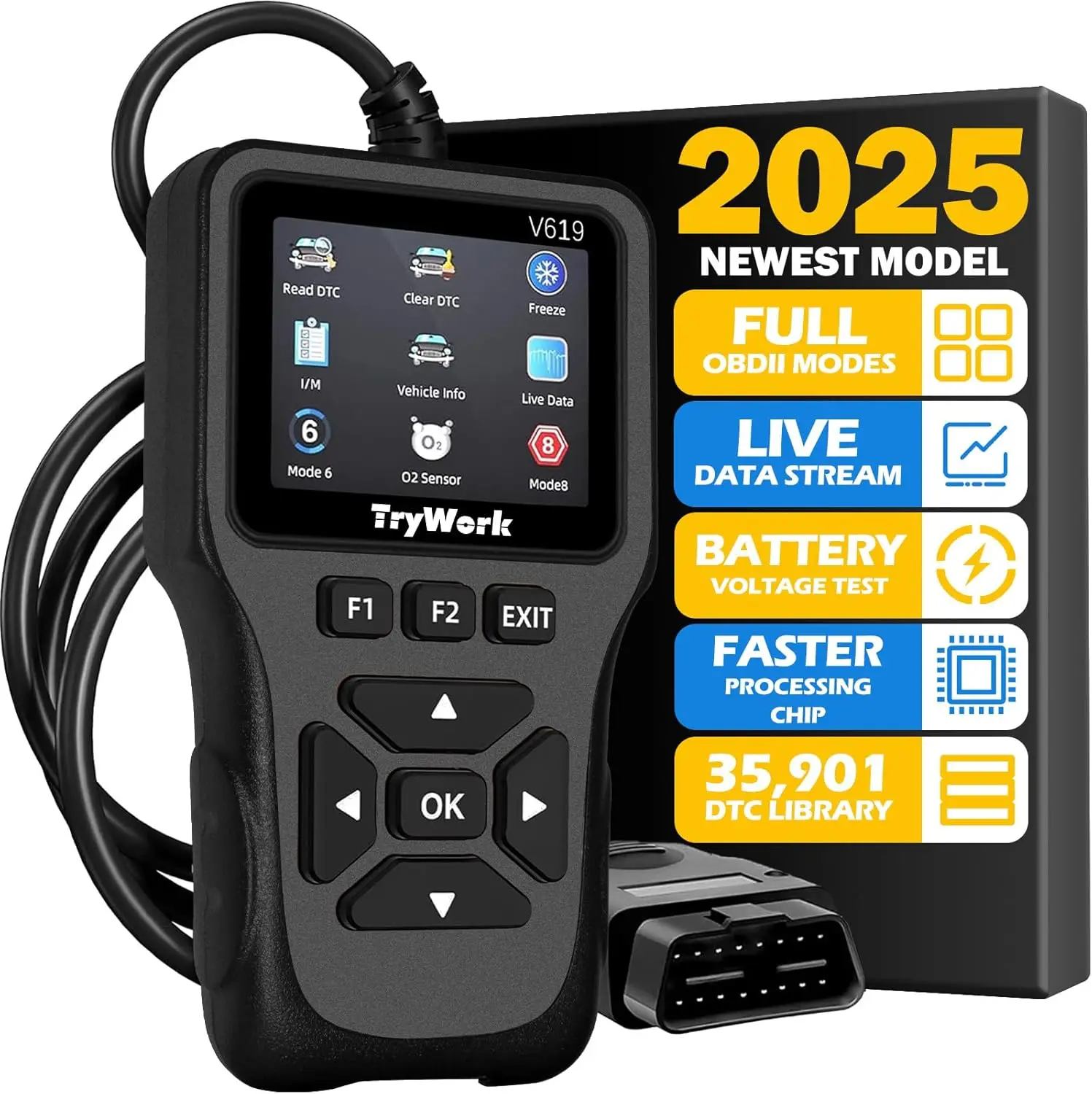 أداة الماسح الضوئي obd2، تحقق من قارئ رمز المحرك مع مظهر 35901 DTC، الوضع 6 و8، قراءة I/M لجميع سيارات obdii منذ عام 1996 (رمادي)