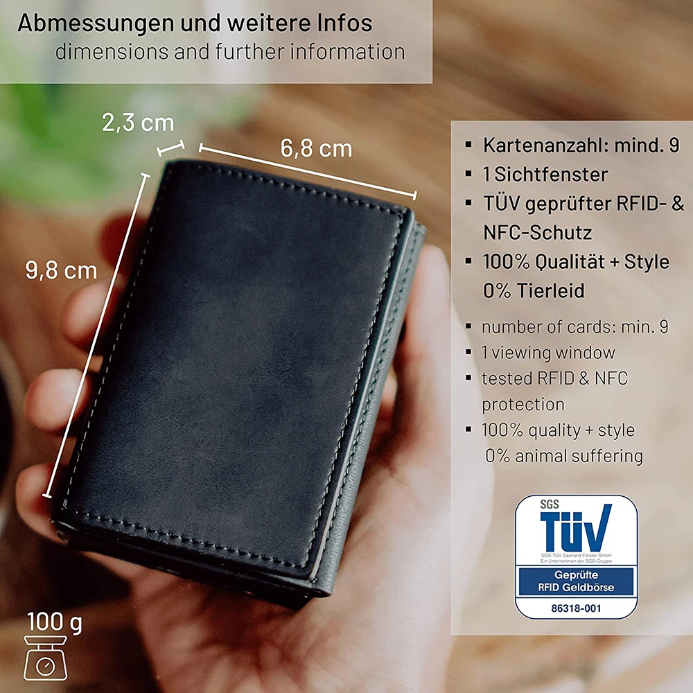 YE Lanka E-Portefeuille en cuir véritable avec fermeture éclair pour homme, porte-cartes Pop-up intelligent, porte-monnaie Rfid Business, aluminium, métal