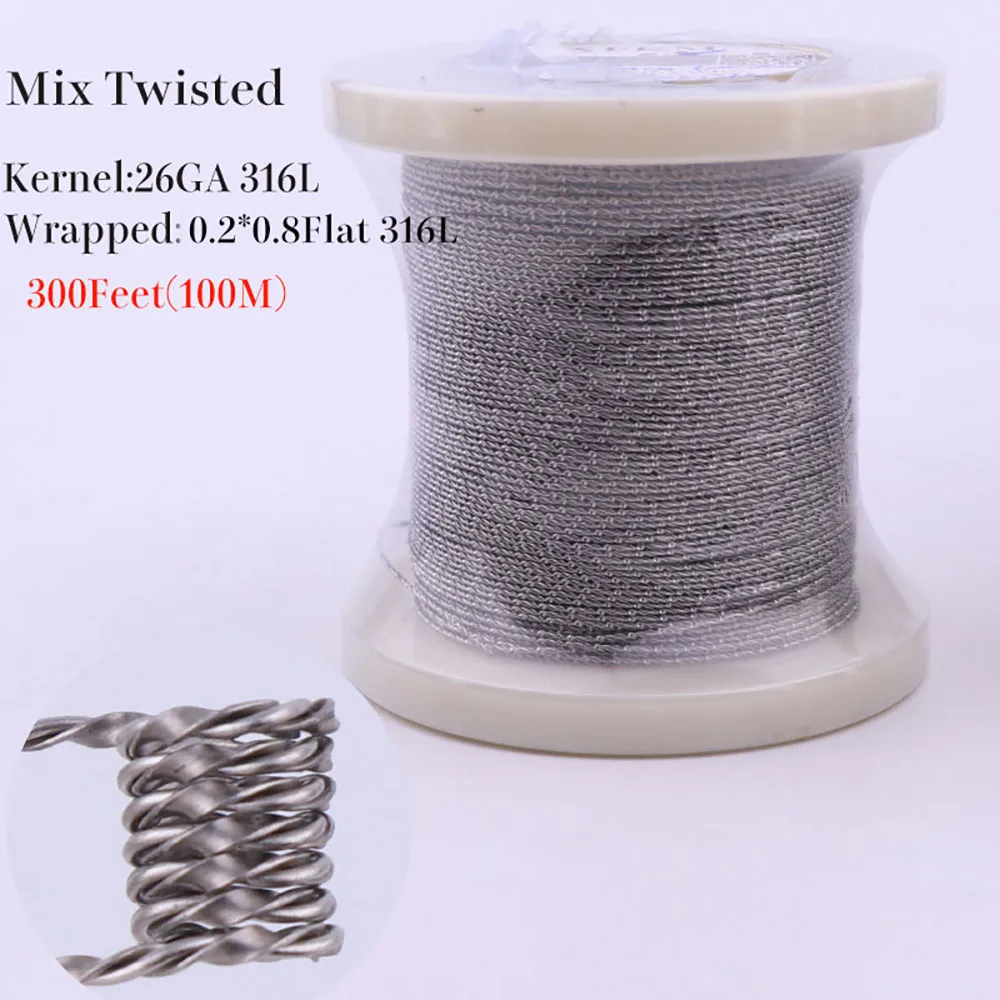 XFKM SS316L 300 قدم (100 متر)/لفة الغريبة كلابتون النمر خلية رباعية مزيج الملتوية تنصهر سلك أسلاك التسخين لفائف RDA RBA قابلة لإعادة البناء