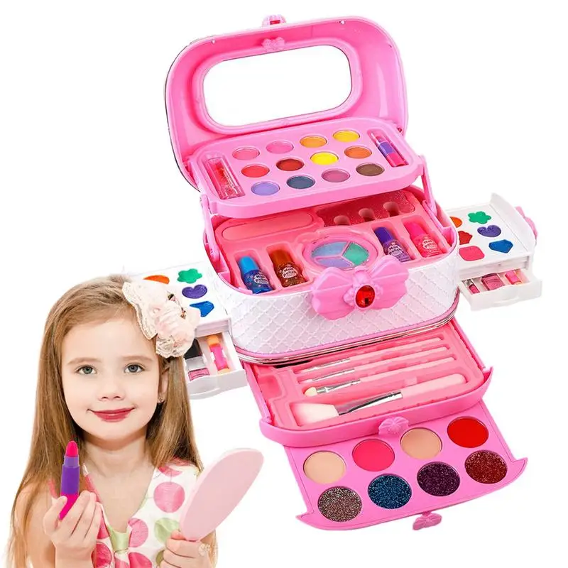 Kids Makeup Set 26pcs Pretend Play Toys Real Makeup Interactive Preschool Learning Activities Kids Cosmetic Set With Box For