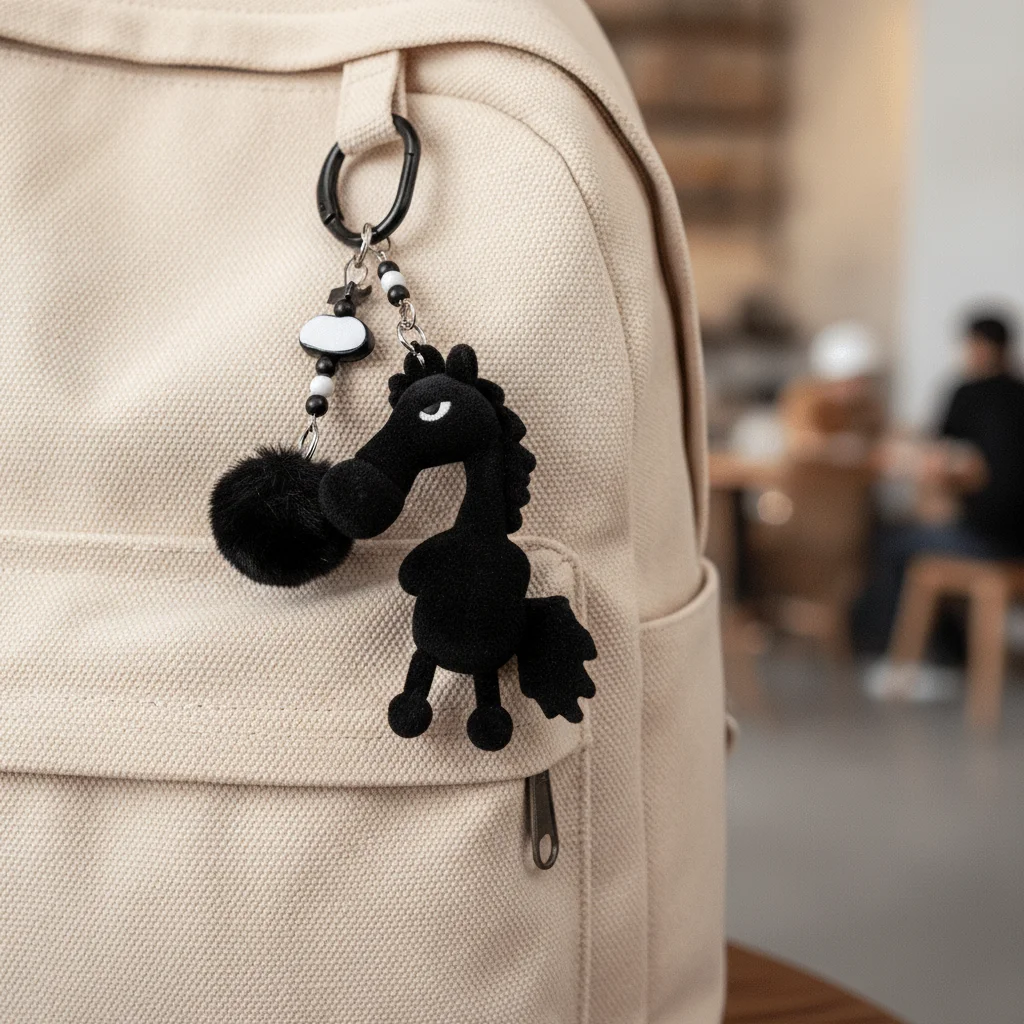Nieuwe Zwart Paard Sleutelhanger Knuffeldier Pop Chinees Nieuwjaar Zodiac Hanger Schattige Mascotte Pluche Pony Bag Charm Sleutelhanger