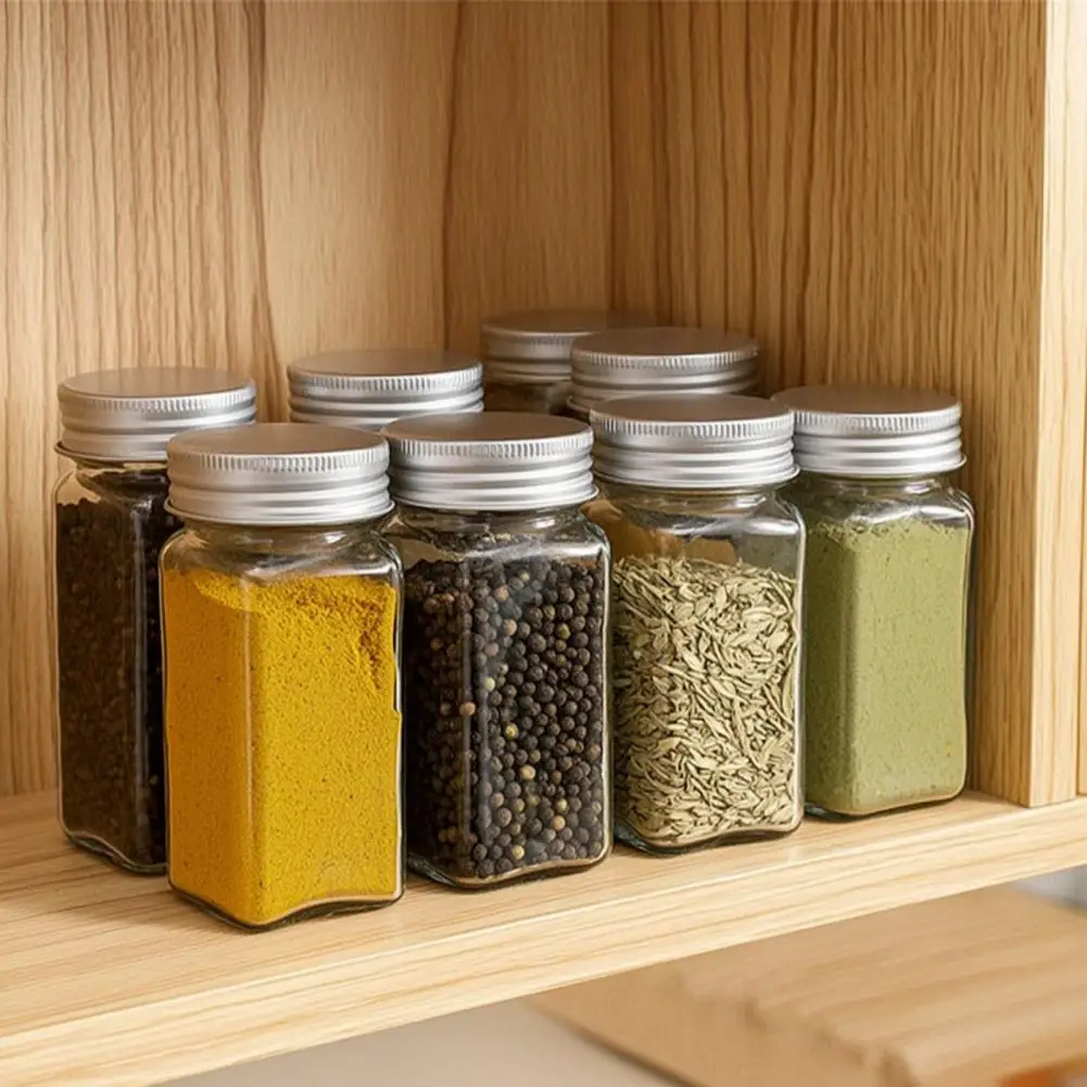 

Glass Spice Jars with Label Stickers 4oz Transparent Glass with Bamboo Lid and Silicone Seal Kitchen Spice Container for Organiz