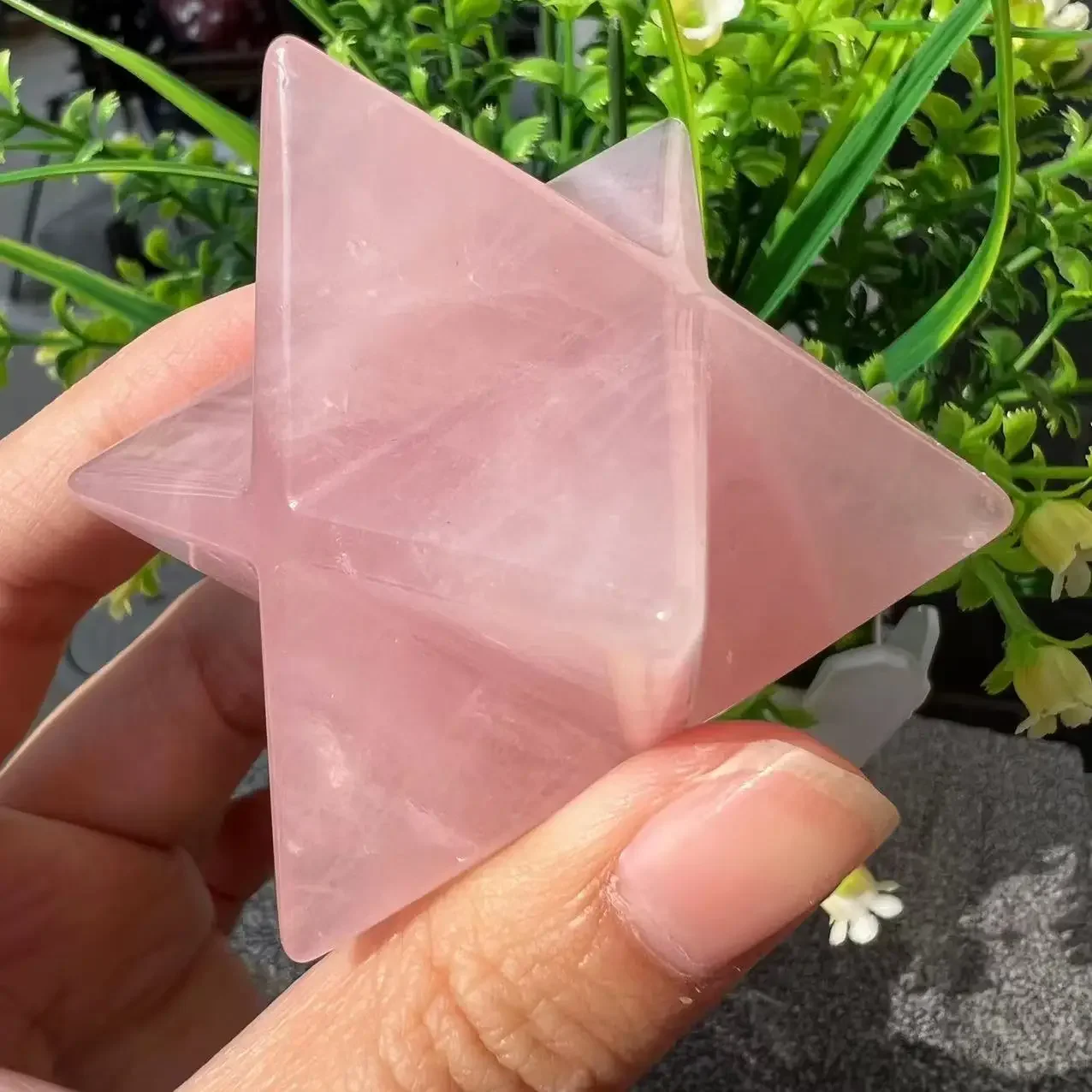 Natural Rose Quartz Crystal Merkaba Star 8 Chakra Points Reiki Healing Meditation Stone
