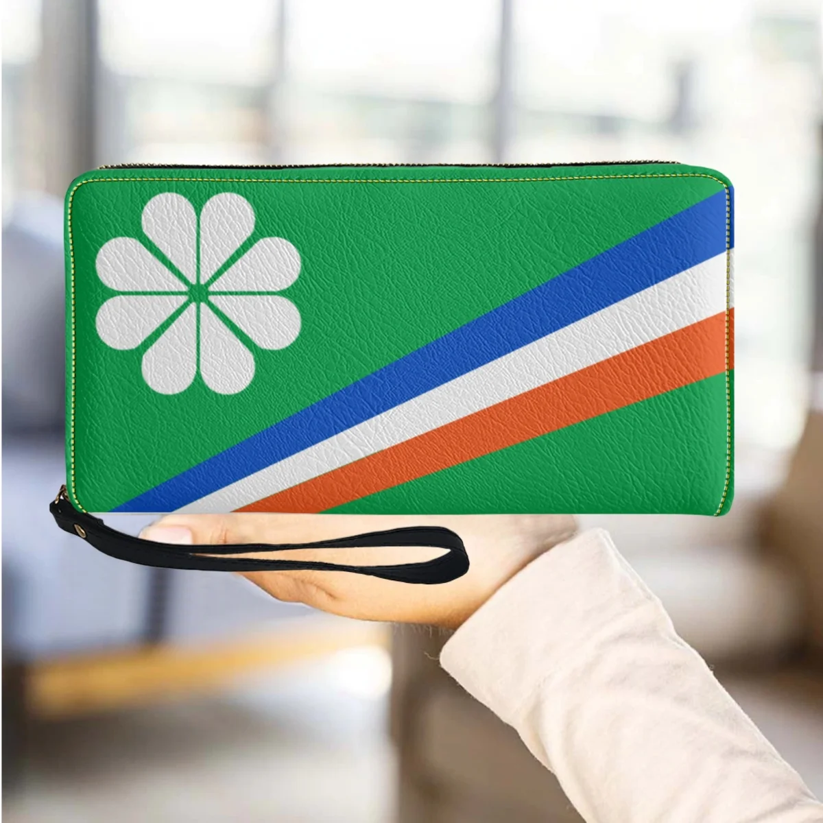 

Marshall Island Kwajalein Flag Green Women Wallets Long Purse with Zipper Casual Multifunction Leather Girls Card Holder Handbag