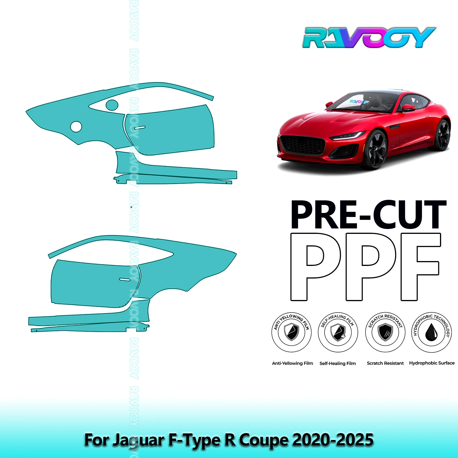 

For Jaguar F-Type R Coupe 2020-2025 8.5mil Clear Matte Pre-Cut PPF Door & A/B Pillar Kit TPU Paint Protection Film Set